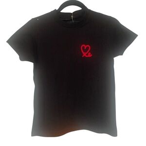 Black Short Sleeve Tee with Red Heart Design